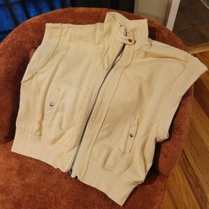 Free People Cream Cotton Zip Front Vest